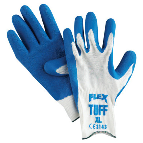MCR Safety Flex Tuff Latex Dipped Gloves, X-Large, Blue/White, 12 Pair, #9680XL
