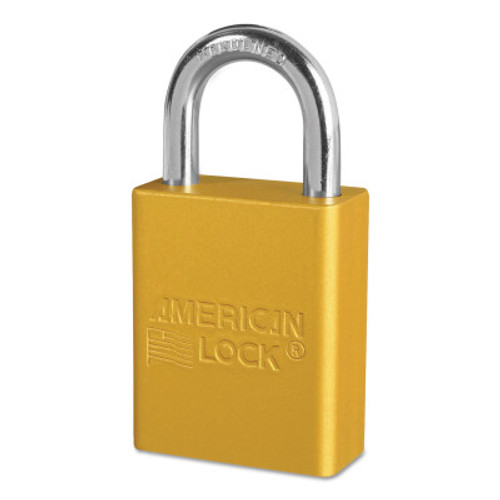 American Lock Solid Aluminum Padlocks, 1/4 in Diam., 1 in L X 3/4 in W, Yellow, 1/EA, #A1105YLW