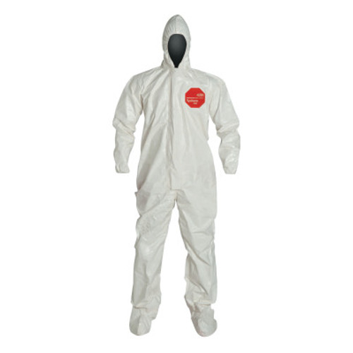 DuPont Tychem SL Coveralls with attacheD/Socks, White, X-Large, Attached Hood/Boots, 6/CA, #SL122TWHXL000600