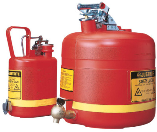 Justrite Nonmetallic Safety Cans for Laboratories, Hazardous Liquid Storage, 1 gal, Red, 1/CN, #14169