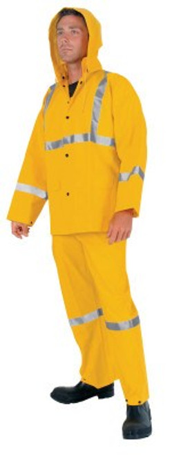 MCR Safety Three-Piece Rain Suit, Jacket/Hood/Overalls, 0.35 mm PVC/Poly, Yellow, 2X-Large, 1/EA, #2403RX2