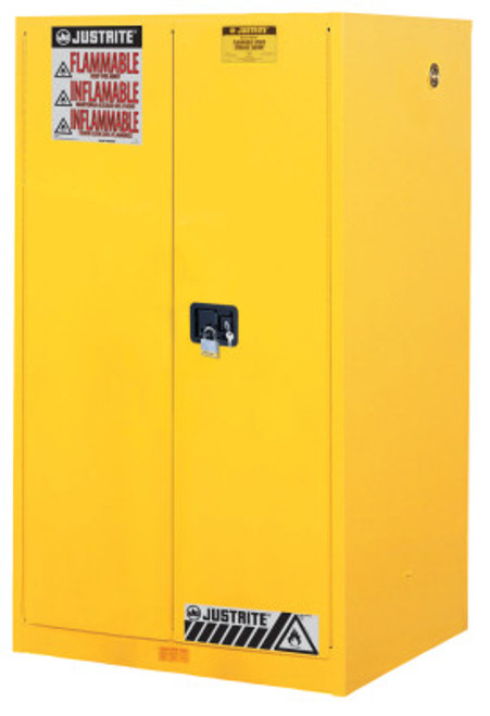 Justrite Yellow Safety Cabinets for Flammables, Manual-Closing Cabinet, 60 Gallon, 1/EA, #896000