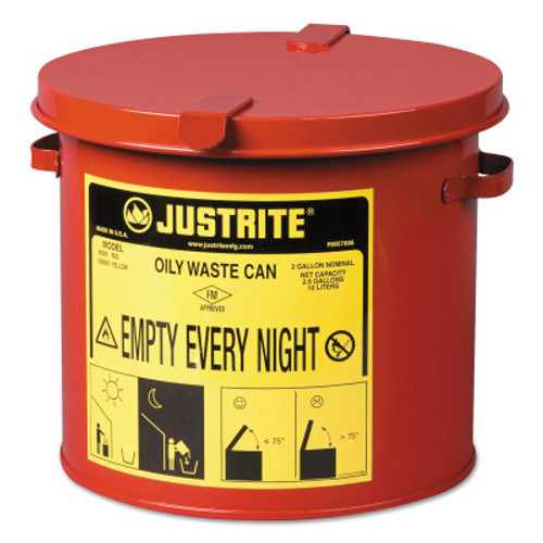 Justrite Red Oily Waste Cans, Counter Top, 2 gal, Red, 1/EA, #9200