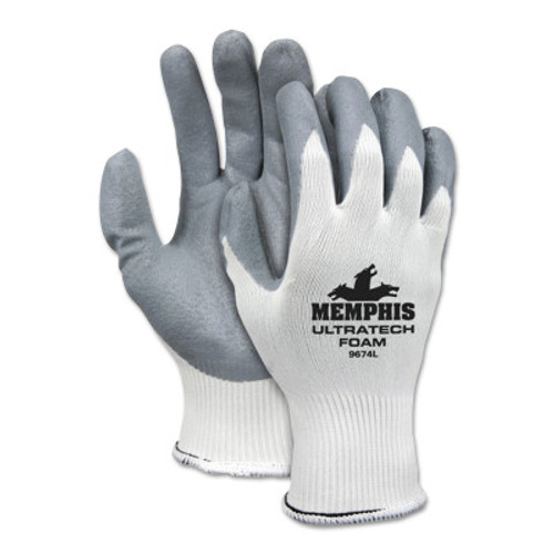 MCR Safety Foam Nitrile Coated Gloves, X-Small, Gray/White, 12 Pair, #9674XS