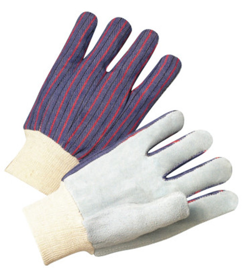 Anchor Products Leather Palm Knit Wrist Cotton Gloves, Men's, Cowhide, Pearl Gray, Striped Back, 12 Pair, #100