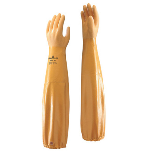 SHOWA 772 Nitrile Gloves, 26 in Cuff, Interlock Knit Cotton Lining, 10, Yellow, 12 mil, 12 Pair, #772XL10