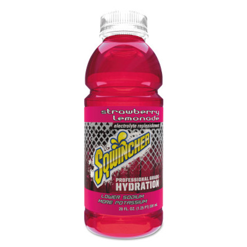 Sqwincher Ready-To-Drink, Strawberry Lemonade, 20 oz, Wide-Mouth Bottle, 24/CA #159030536