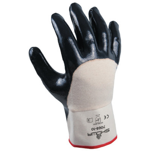 SHOWA 7066 Series Gloves, Size 9, White/Navy, 12 Pair, #706609