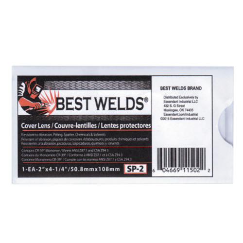 Best Welds Cover Lens, Scratch/Static Resistant, 4-1/4 in x 2 in, 100% CR-39 Plastic, 1/EA, #SP2