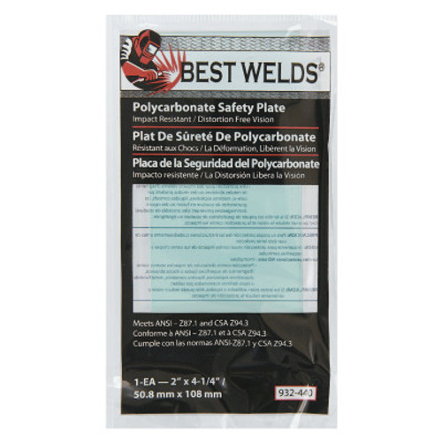 Best Welds Safety Plate, 2 in x 4.25 in, Polycarbonate, Clear, 1/EA, #932440