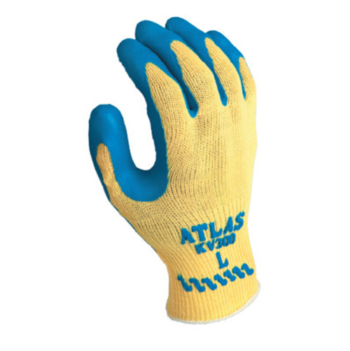 SHOWA Atlas Rubber Palm-Coated Gloves, Small, Blue/Yellow, 12 Pair, #KV300S07