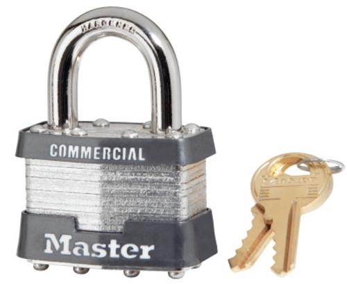 Master Lock No. 1 Laminated Steel Pin Tumbler Padlocks, 5/16" Dia, 15/16" L X 3/4" W, Carded, 4/BOX, #1DCOM