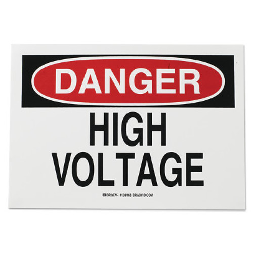 Brady Health & Safety Signs, Danger - High Voltage, 10X14 Fiberglass, 1/EA, #47005