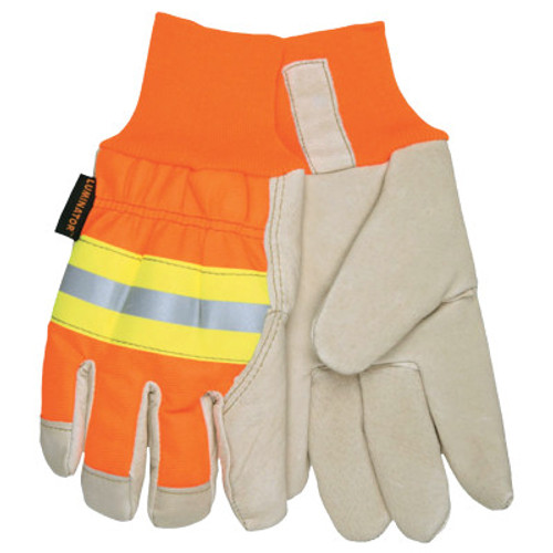 MCR Safety Luminator Gloves, Large, Beige/Hi-Vis Orange/Lime/Silver, 12 Pair, #3440L