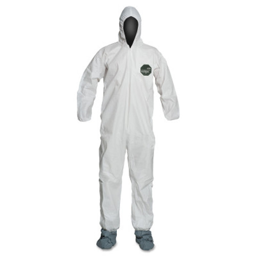 DuPont ProShield 50 Hooded Coveralls w/Attached Boots and Elastic Wrists, White, 3XL, 25/CA, #NB122SWH3X002500