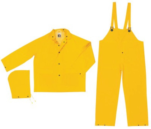 MCR Safety Flame Resistant Rain Suit, Jacket/Hood/Pants, 0.35 mm PVC/Poly, Yellow, 5X-Large, 1/EA, #FR2003X5