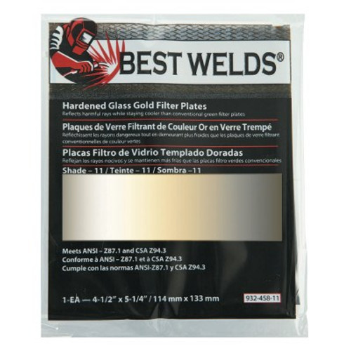 Best Welds Hardened Glass Gold Filter Plate, Gold/11, 4.5 in x 5.25 in, SH11, Glass, 1/EA, #93245811