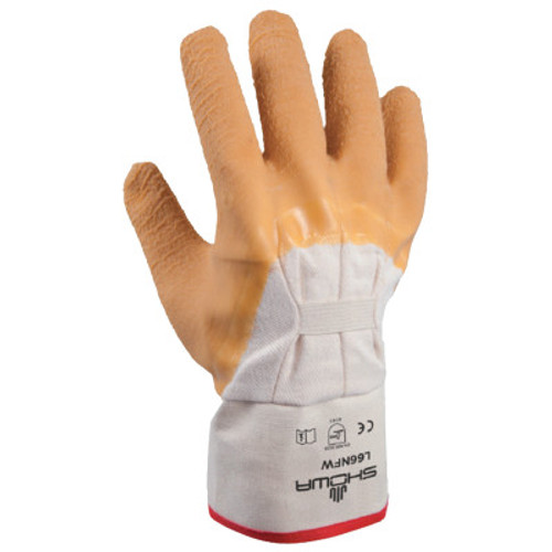 SHOWA Original Nitty Gritty Palm-Coated Rubber Gloves, Large, White/Yellow, 12 Pair, #66NFW10