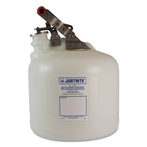 Justrite Self-Close Corrosive Containers for Labs, Hazardous Liquid, 2 1/2 gal, White, 1/EA, #12260