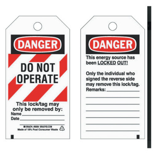 Brady Lockout Tags, 5 3/4 in x 3 in, Economy Polyester, Danger, Do Not Operate, 1/PK, #66064