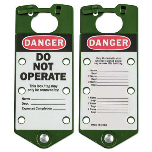 Brady Labeled Lockout Hasps, 3 in W x 7 1/4 in L, Green, 1/EA, #22075G