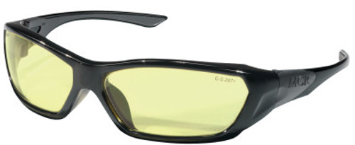 MCR Safety ForceFlex Protective Eyewear, Amber Lens, Duramass Hard Coat, Black Frame, 12/PK, #FF124