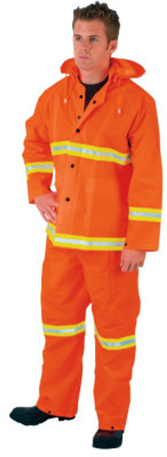 MCR Safety Three-Piece Rain Suit, Jacket/Hood/Overalls, 35 mm PVC/Poly, Orange, Medium, 1/EA, #2013RM