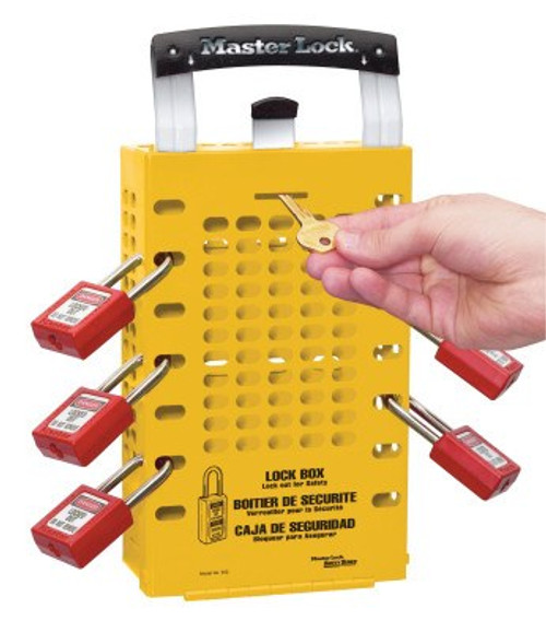 Master Lock Latch Tight Lock Box, 3 1/2 in L x 12 3/4 in H x 6 3/8 in W, Steel, Yellow, 1/EA, #503YLW