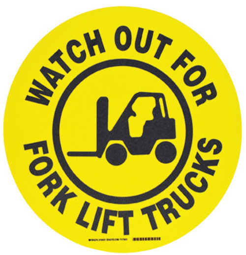 Brady Floor Safety Signs, Watch Out For Forklift Trucks, Yellow/Black, 1/EA, #104501