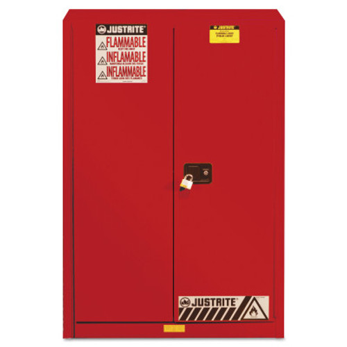 Justrite Safety Cabinets for Combustibles, Manual-Closing Cabinet, 60 Gallon, Red, 1/EA, #894511