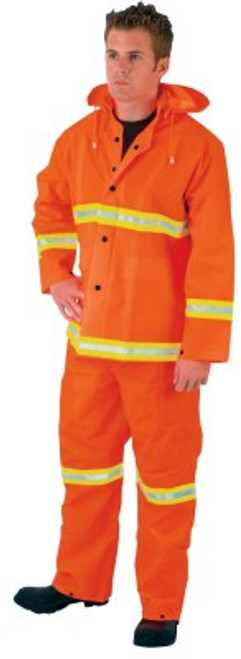 MCR Safety Three-Piece Rain Suit, Jacket/Hood/Overalls, 35 mm PVC/Poly, Orange, 4X-Large, 1/EA, #2013RX4