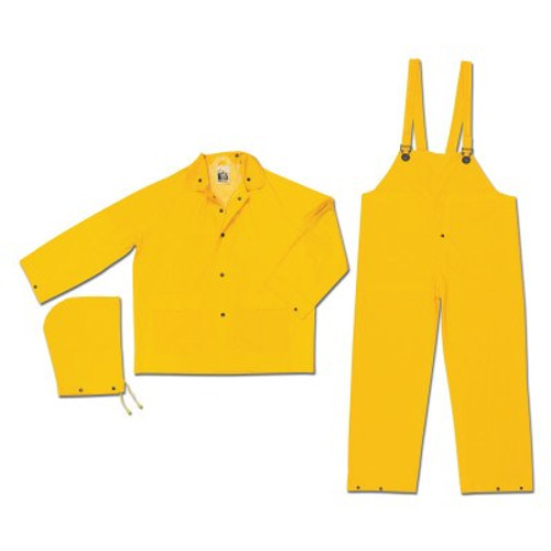MCR Safety Flame Resistant Rain Suit, Jacket/Hood/Pants, 0.35 mm PVC/Poly, Yellow, 3X-Large, 1/EA, #FR2003X3