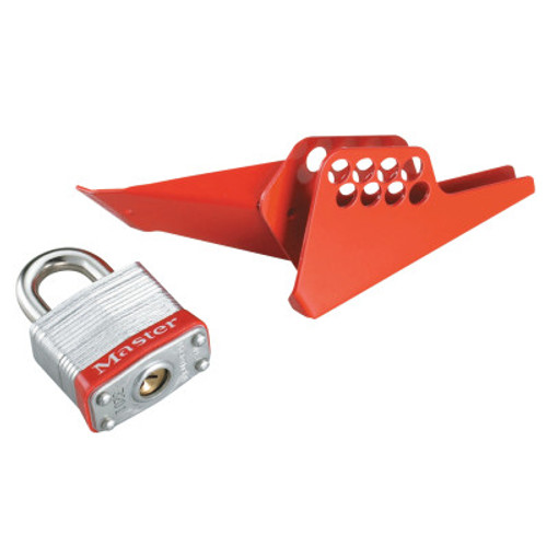 Master Lock Handle-On Ball Valve Lockouts, 1/4-1 in Valve, Red, 1/EA, #S3476