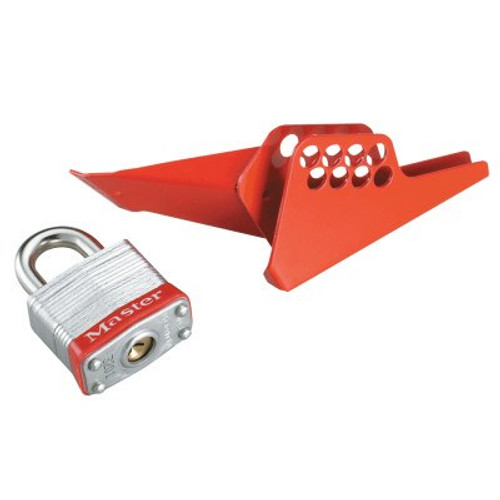 Master Lock Handle-On Ball Valve Lockouts, 1/4-1 in Valve, Red, 1/EA, #S3476