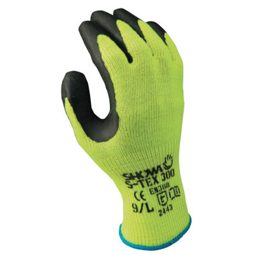 SHOWA S-Tex 300 Rubber Palm-Coated Gloves, X-Large, Black/Hi-Viz Yellow, 12 Pair, #STEX300XL10