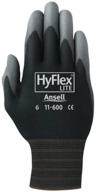 Ansell HyFlex 11-600 Palm-Coated Gloves, Size 9, Black, 12 Pair, #103362