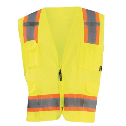 OccuNomix Class 2 Surveyor Style Mesh Vests, Large, Yellow, 1/EA, #ECOATRNSMYL