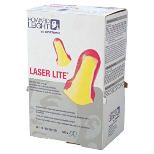 Honeywell Laser Lite Disposable Earplugs, Foam, Magenta/Yellow, Uncorded, Dispenser Box, 500/BX, #LL1D