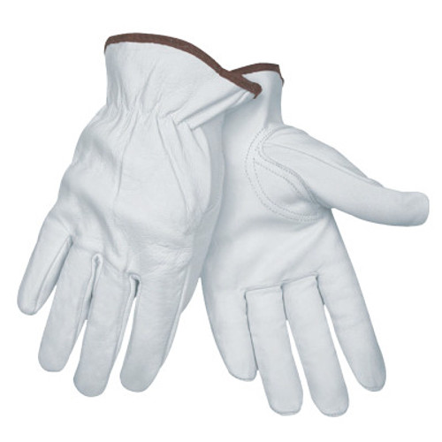 MCR Safety Goatskin Drivers Gloves, Grain Goatskin, Large, White/Brown, 12 Pair, #3611L