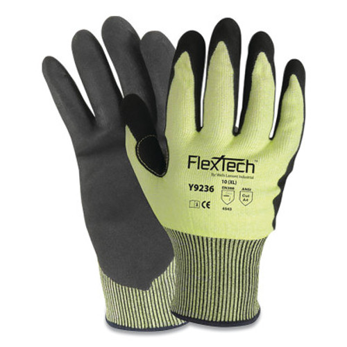 Wells Lamont FlexTech? Y9236 Hi-Viz Yellow Sandy Nitrile Palm Cut Glove, Large, 12 Pair, #Y9236L