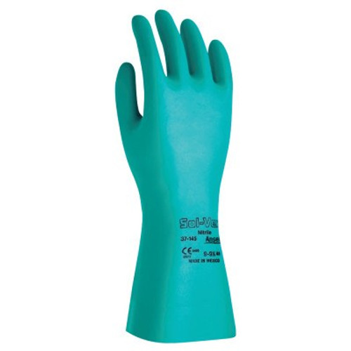 Ansell Solvex Nitrile Gloves, Gauntlet Cuff, Unlined, 15 mil, Size 9, Green, 12 Pair, #102934