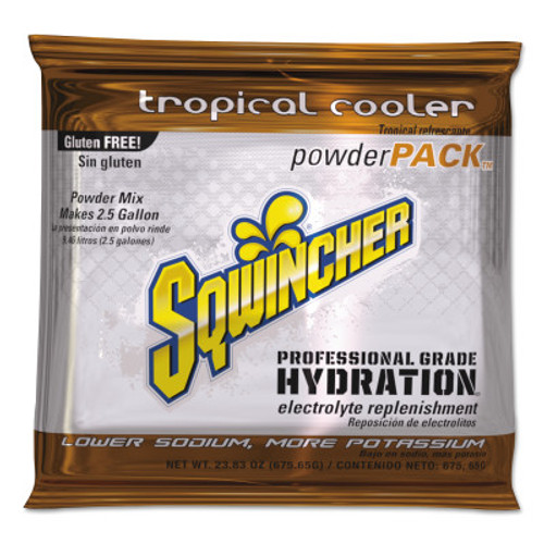 Sqwincher Powder Packs, Tropical Cooler, 23.83 oz, Pack, Yields 2.5 gal, 32/EA #159016049