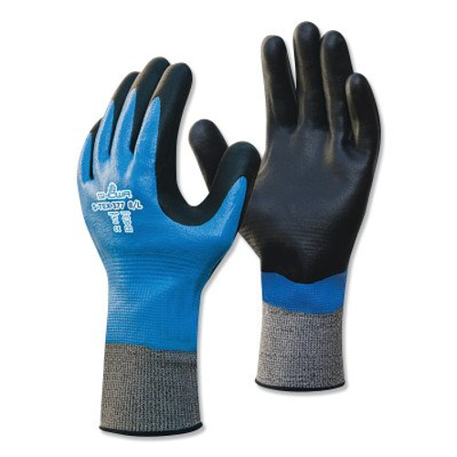SHOWA Nitrile, Cut Resistant Gloves, Size L, 4 ANSI/ISEA Cut Level, Black, Blue, 12 Pair, #STEX377L08