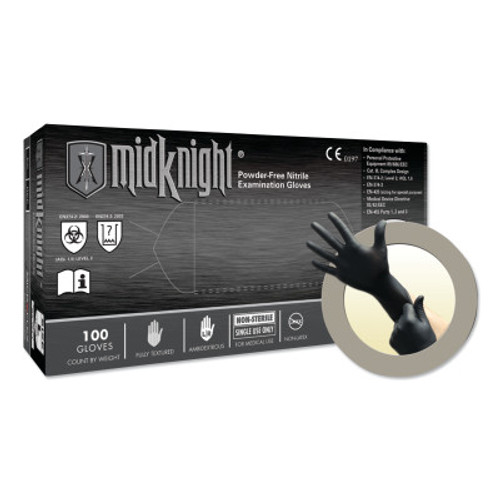 Ansell MidKnight MK-296 Nitrile Exam Gloves, Beaded, X-Large, Black, 100/BX, #MK296XL