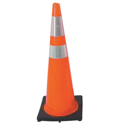 Cortina PVC Traffic Cones, 36 in, 6 in & 4 in Reflective Collar, PVC, Red/Orange/Black, 1/EA, #350006