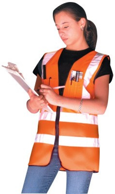 OccuNomix Class 2 Surveyor Style Solid Vests w/3M Scotchlite Reflective Tape, 3XL, HV OR, 1/EA, #LUXSSFSO3X