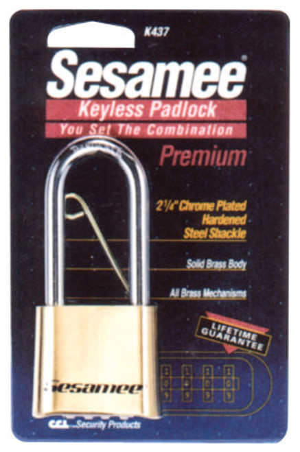 CCL? Sesamee  Keyless Padlocks, 5/16 in Diam., 2 1/4 in L X 1 in W, Brass, Corbin, 1/EA, #K437