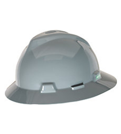 MSA V-Gard Slotted Full Brim Hard Hats, Fas-Trac III Suspension, Gray 1/EA #475367