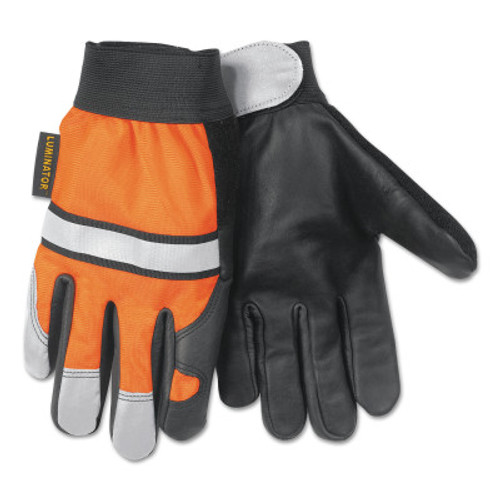 MCR Safety Luminator Multi-Task Gloves, Black/Silver/Orange, Medium, 12 Pair, #921M