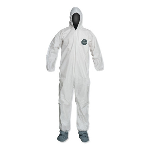 DuPont ProShield 50 Hooded Coveralls w/Attached Boots and Elastic Wrists, White, Med, 25/CA, #NB122SWHMD002500